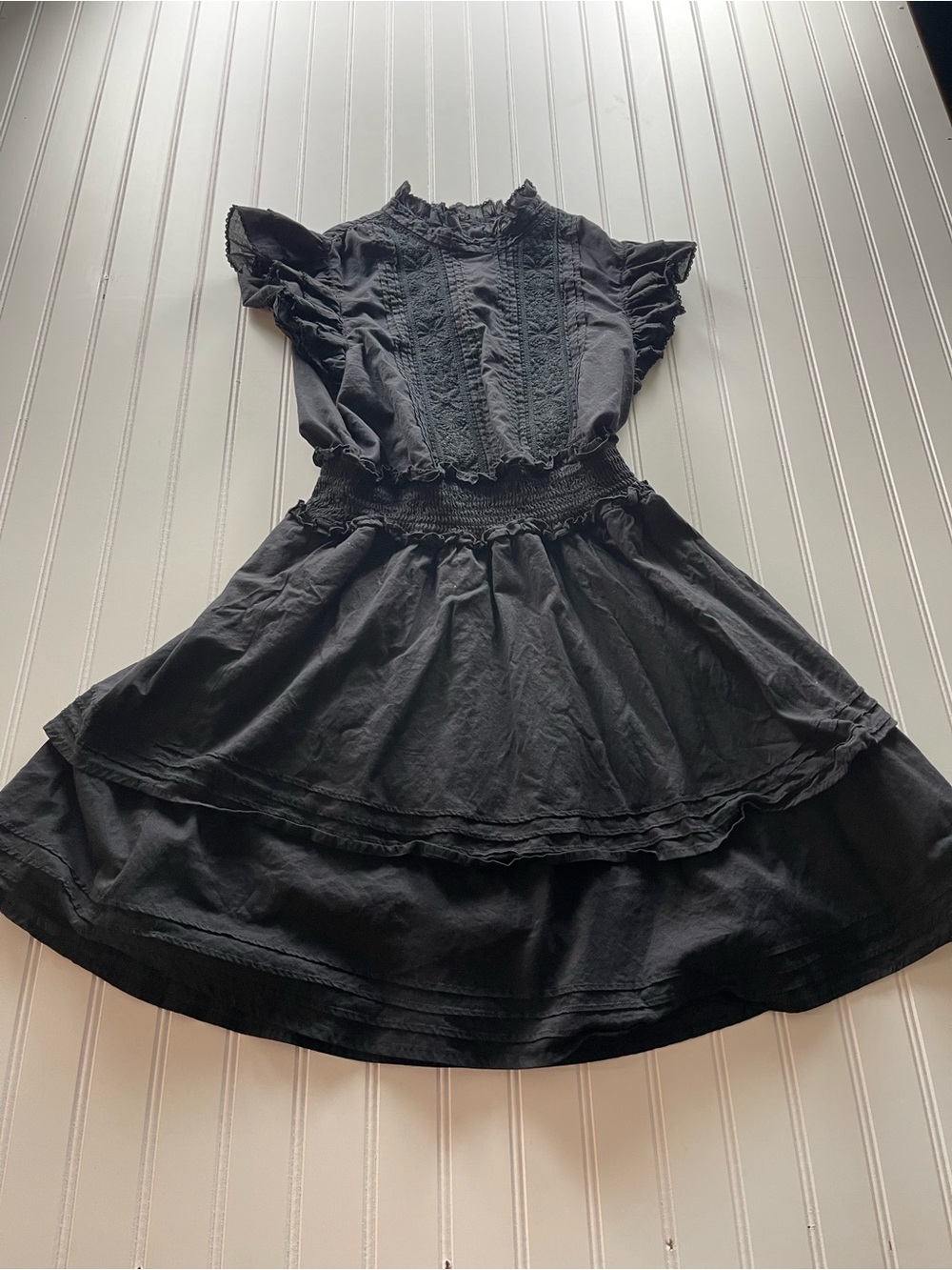 Cleobella Black Maddison Lace Pintuck Ruffle Mini Dress - Picture 2 of 10